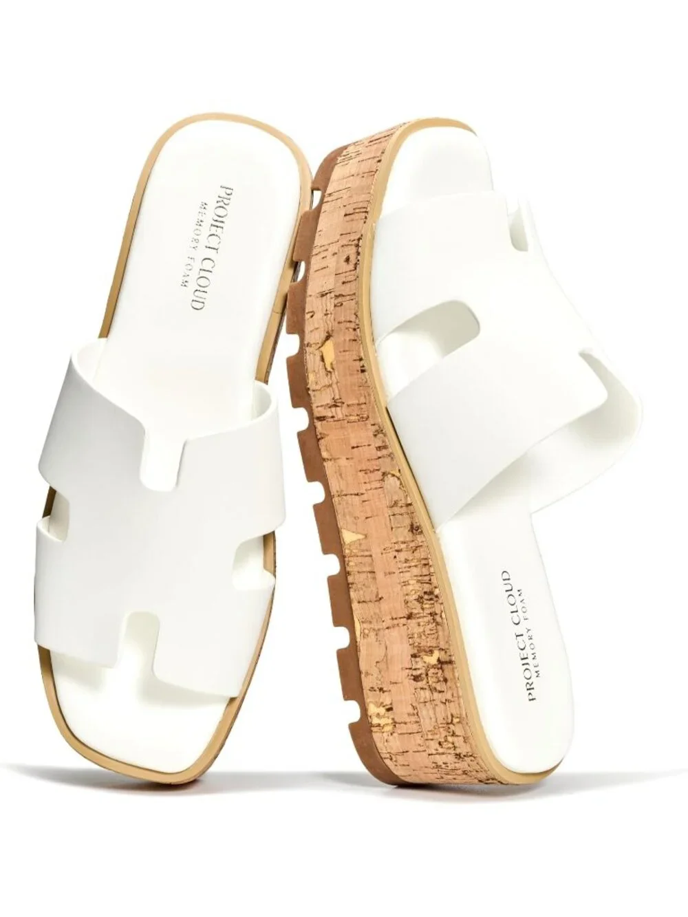 Women's White Leather Suede Soft Memory Foam Insole Wedge Platform Sandals